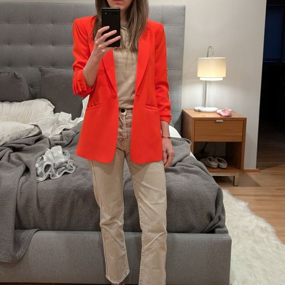 NWT Cinq À Sept Women's Khloe Crepe Ruched Blazer In Chili Pepper red 00